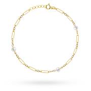 Bransoletka złota długie ogniwa i perły FUG2-B01073-585