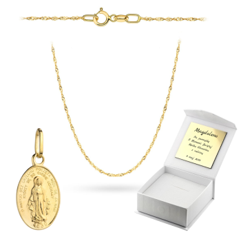Złoty Cudowny Medalik z łańcuszkiem Singapur komplet prezent Komunia Chrzest