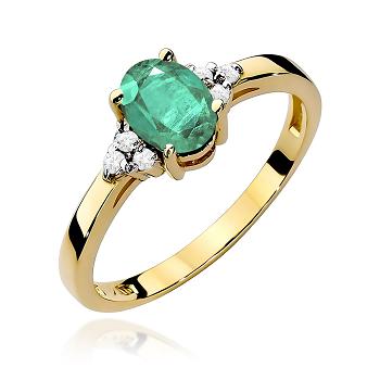 Pierścionek zaręczynowy z żółtego złota z brylantami i szmaragdem 0.05 ct