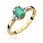 Pierścionek zaręczynowy z żółtego złota z brylantami i szmaragdem 0.05 ct