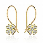 Kolczyki złote koniczynki z białymi cyrkoniami na biglu FUG7-4-K00956-2