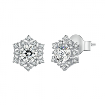 Kolczyki srebrne z białymi cyrkoniami śnieżynki KFUG091