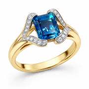Pierścionek złoty z dużą niebieską cyrkoniami MJ003