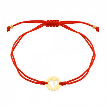 Bransoletka złota stópki na czerwonym sznurku FUG2-4-B00466-2