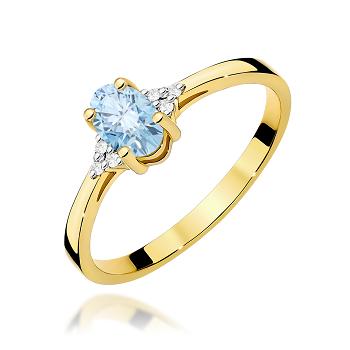 Pierścionek zaręczynowy z żółtego złota z niebieskim diamentem laboratoryjnym