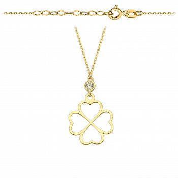 Naszyjnik złoty celebrytka koniczyna z białym kamieniem FUG3-21-CN00275-2