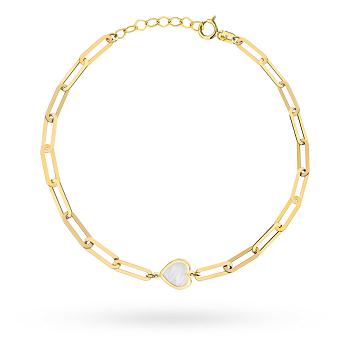 Bransoletka złota ogniwa i serce z masą perłową FUG2-B01098-585