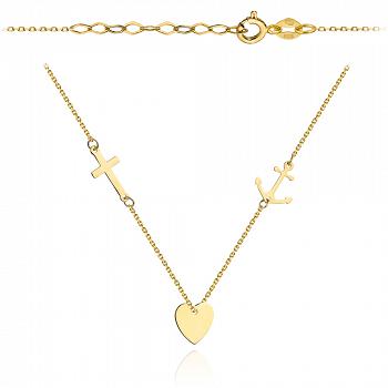 Naszyjnik złoty celebrytka krzyżyk, serce i kotwica FUG3-4-CN00305-2