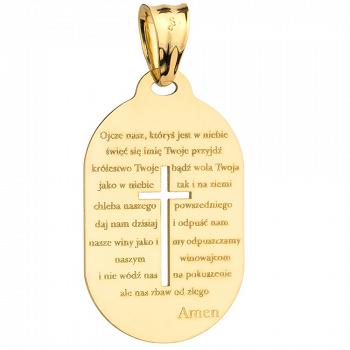 Medalik z żółtego złota słowa modlitwy FUG5-9-M00010-2