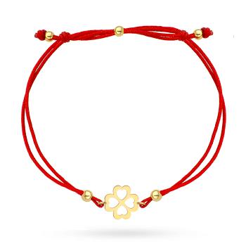 Bransoletka złota koniczyna na czerwonym sznurku FUG2-34-B00949-2