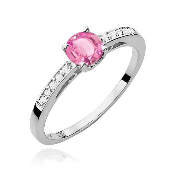 Pierścionek zaręczynowy z brylantami i różowym topazem 0.05ct