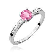 Pierścionek zaręczynowy z brylantami i różowym topazem 0.05ct
