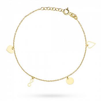 Bransoletka złota na nogę nieskończoność, serca i kółko FUG2-25-B00644-2