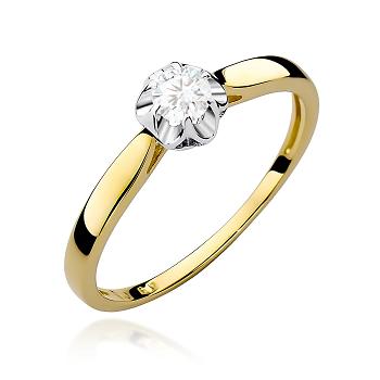 Pierścionek zaręczynowy z żółtego złota z brylantem 0.15ct