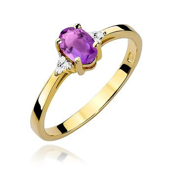 Pierścionek zaręczynowy z brylantami i ametystem 0.05 ct