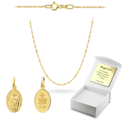 Złoty Cudowny Medalik Matka Boska z łańcuszkiem Singapur komplet prezent Komunia Chrzest