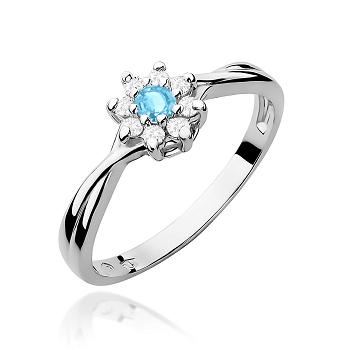 Pierścionek zaręczynowy z białego złota z brylantami i topazem 0.12 ct