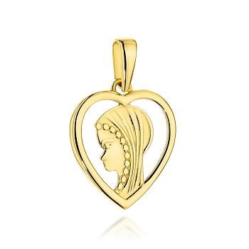 Medalik z żółtego złota Matka Boska w sercu FUG5-M00202-585