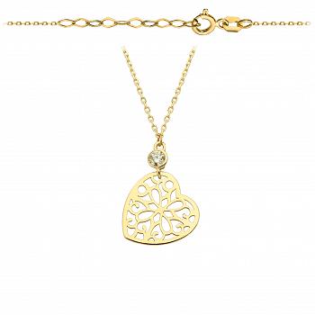 Naszyjnik złoty celebrytka ażurowe serce z kamieniem FUG3-21-CN00262-2