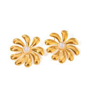 Kolczyki damskie złoty kwiat z perłą FUGJDEW2406005