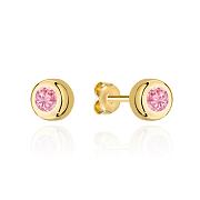 Kolczyki złote okrągłe z różowymi cyrkoniami małe FUG7-4-K00653-2
