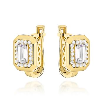 Kolczyki złote z kwadratowym kamieniem i cyrkoniami FUG7-17-K01666-2