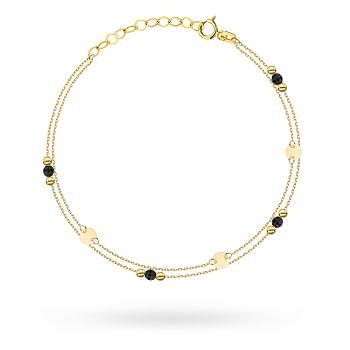 Bransoletka złota z czarnymi kamieniami i gładkimi i kulkami FUG2-31-B01006-2