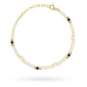 Bransoletka złota z czarnymi kamieniami i gładkimi i kulkami FUG2-31-B01006-2