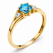 Pierścionek zaręczynowy złoty z brylantami i naturalnym topazem 0.03 ct