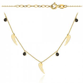 Naszyjnik złoty celebrytka skrzydło i czarne kamienie FUG3-4-CN00307-2