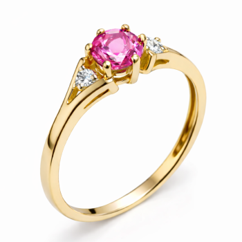 Pierścionek zaręczynowy złoty z brylantami i różowym topazem 0.03 ct