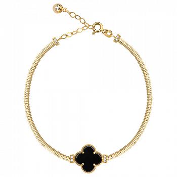 Bransoletka złota z czarną koniczynką na lince FUG2-16-B00679-2