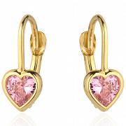 Kolczyki złote serduszka z różowymi cyrkoniami FUG7-17-K00773-2