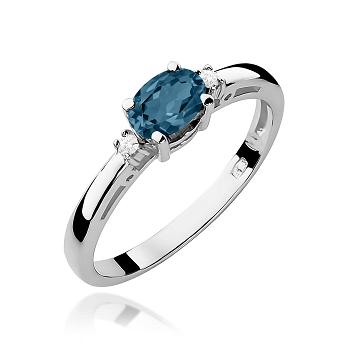 Pierścionek zaręczynowy z białego złota z brylantami i topazem London Blue 0.03ct
