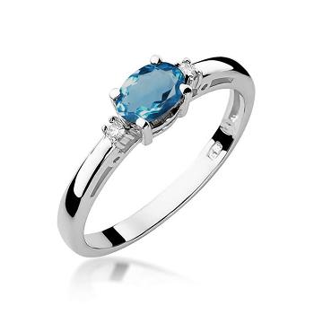 Pierścionek zaręczynowy z białego złota z brylantami i topazem London Blue 0.03ct