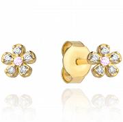 Kolczyki złote kwiatuszki z różową cyrkonią FUG7-21-K01048-2