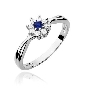 Pierścionek zaręczynowy z brylantami i szafirem 0.12