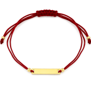 Bransoletka złota blaszka na czerwonym sznurku FBR2859A