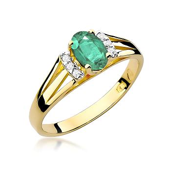 Pierścionek zaręczynowy z żółtego złota z brylantami i szmaragdem 0.05 ct