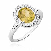 Pierścionek zaręczynowy z białego złota z sułtanitem i brylantami 0,125 ct