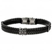 Bransoletka męska skórzana, stal szlachetna BA668