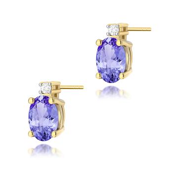 Kolczyki z żółtego złota z brylantami i tanzanitami FKO-001-585-TA0.80/0.03