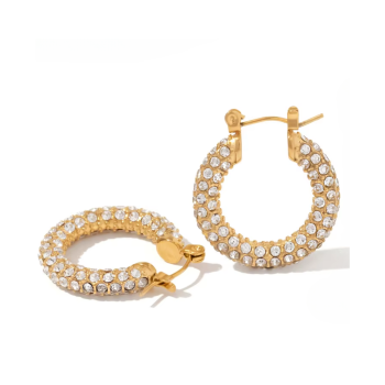 Kolczyki damskie złote z białymi kamieniami FUGJDE2023245-WT