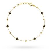 Bransoletka z żółtego złota czarna koniczyna i diamentowane kulki FUG2-B01151-585