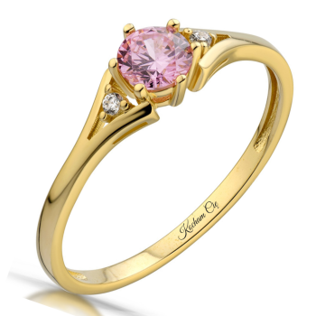 Pierścionek zaręczynowy złoty z różowym kamieniem