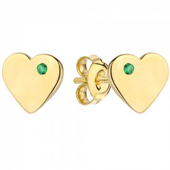 Kolczyki złote serca z zielonymi cyrkoniami FUG7-25-K00598-2