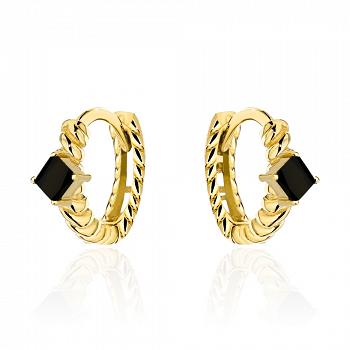 Kolczyki złote kółeczka z czarnymi kamieniami FUG7-3-K01573-2