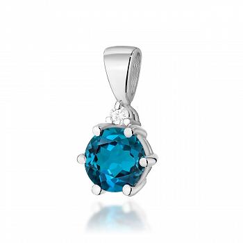 Zawieszka z białego złota z topazem London Blue i brylantami 0.015 FZ076-B585-LT0.50/0.015