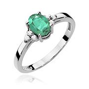 Pierścionek zaręczynowy z białego złota z brylantami i szmaragdem 0.05 ct