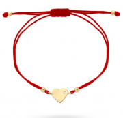 Bransoletka złota serce z cyrkonią na czerwonym sznurku FUG2-25-B00616-2